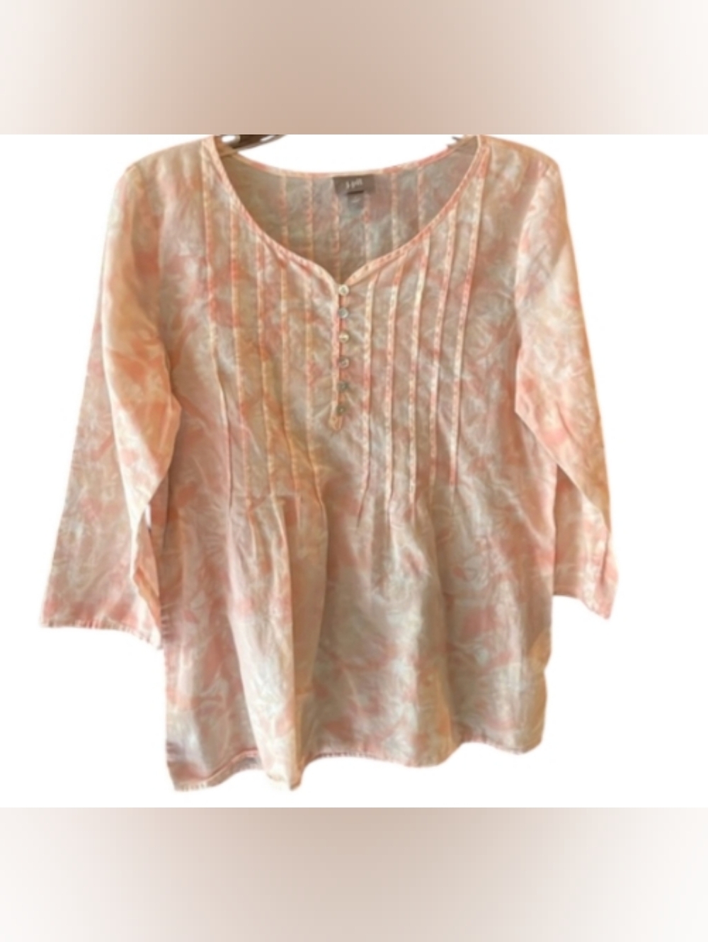 J. Jill Pink & White Tie Dye 3/4 Length Sleeve Top, Size Small